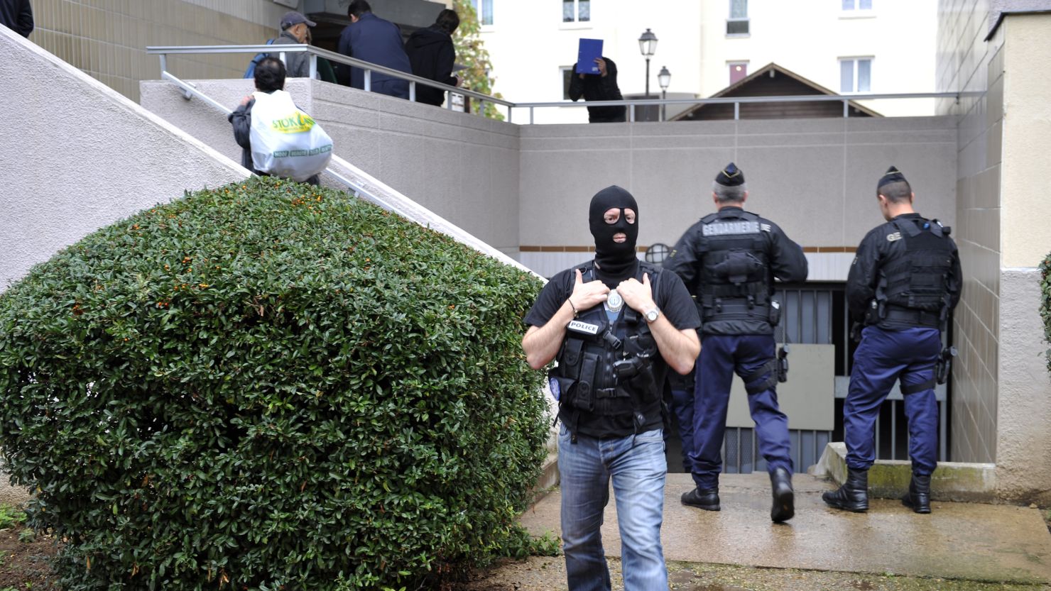 Police investigate outside lock-up garages possibly used by terror suspects in Torcy, east of Paris on October 10, 2012.