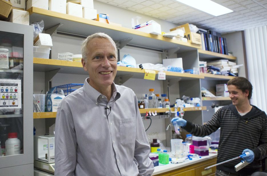 Dr. Brian Kobilka, a professor of molecular and cellular physiology, stands in his laboratory at Stanford University. He shares the Nobel Prize in chemistry with Robert Lefkowitz of Duke University.