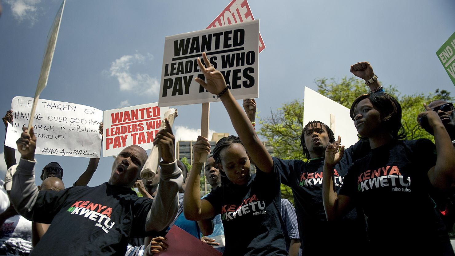 Kenyan demonstrators marched in Nairobi in October after lawmakers voted themselves a $110,000 send-off bonus.