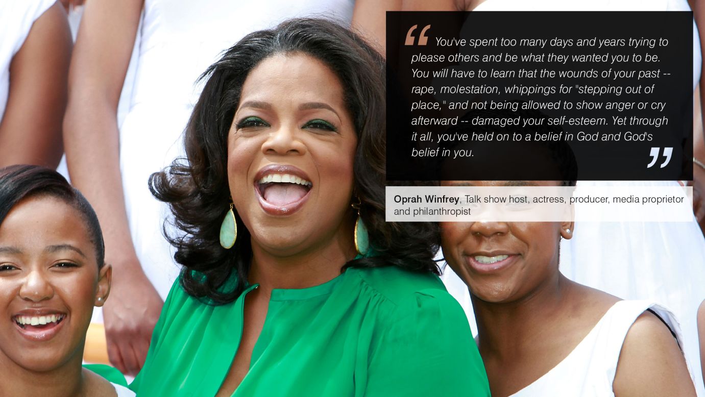 <a href="https://twitter.com/Oprah" target="_blank" target="_blank"><strong>Oprah Winfrey</strong></a> has been a powerful force for change for young women around the world because of her own traumatic childhood experiences. In 2007 she established the Oprah Winfrey Leadership Academy for Girls in South Africa. Here is an extract from an <a href="http://www.oprah.com/spirit/Oprahs-Letter-to-Her-Younger-Self-Oprah-Wisdom" target="_blank" target="_blank"><strong>open letter</strong></a> she wrote to her 15-year-old self in the May 2012 issue of <em>O, The Oprah Magazine</em>.
