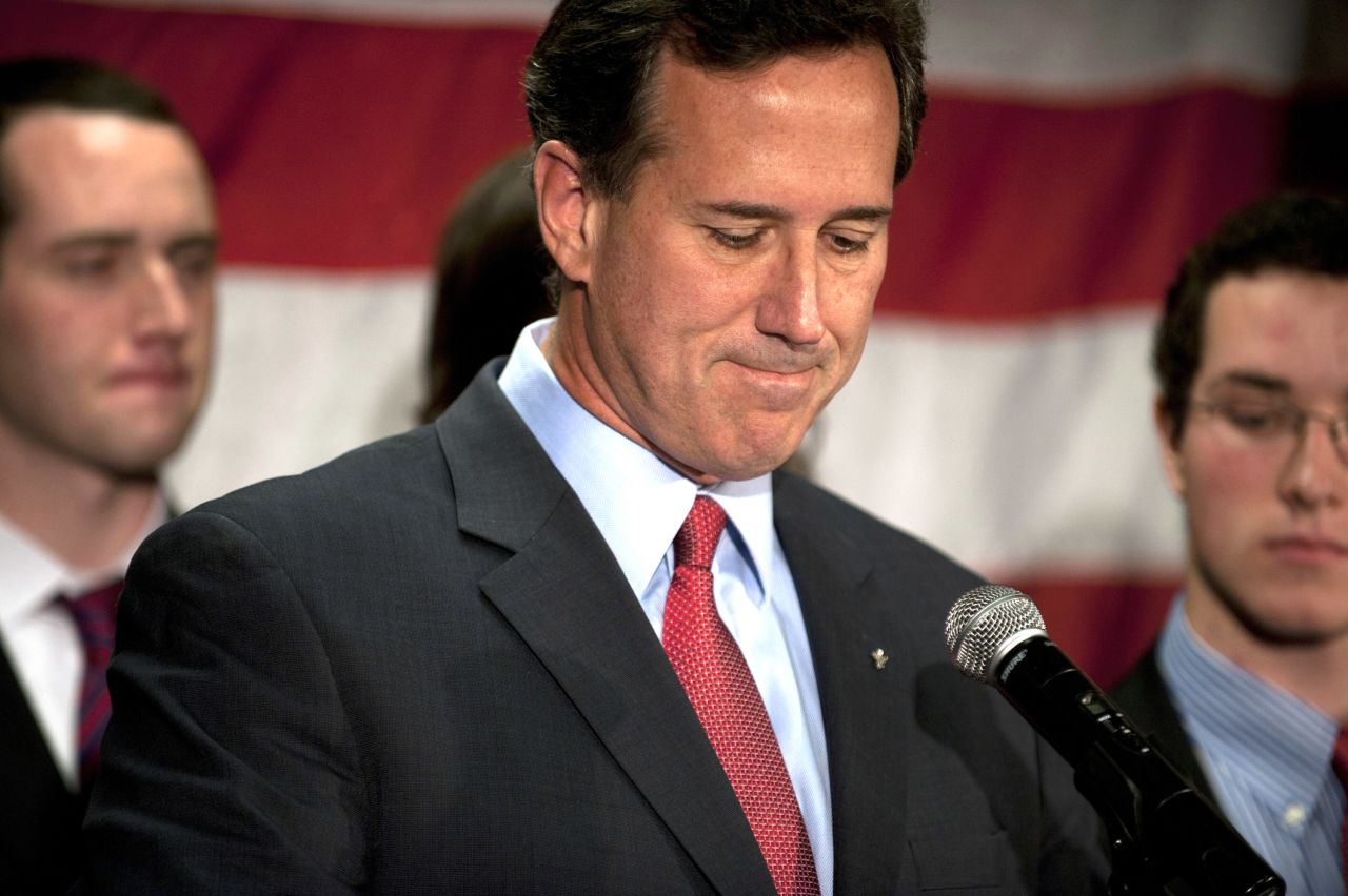 In the 2012 Iowa Republican caucuses, the initial returns gave Massachusetts Gov. Mitt Romney a victory by 8 votes. In the final tally Sen. Rick Santorum won by 34 votes, but results from several precincts were missing and the full actual results may never be known. Pictured, Santorum announces in April 2012 that he will be suspending his campaign.