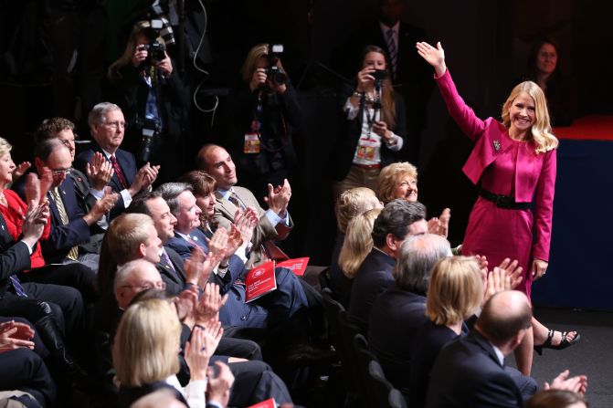 Janna Ryan, wife of Paul Ryan, waves to the crowd.
