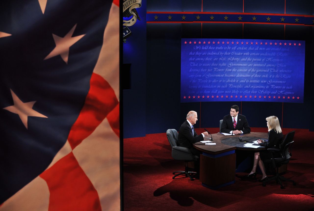 U.S. Vice President Joe Biden, left, engages in the first and only vice presidential debate on Thursday, October 11.