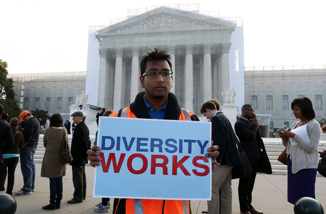 A supporter of affirmative action in front of the US Supreme Court in 2012.