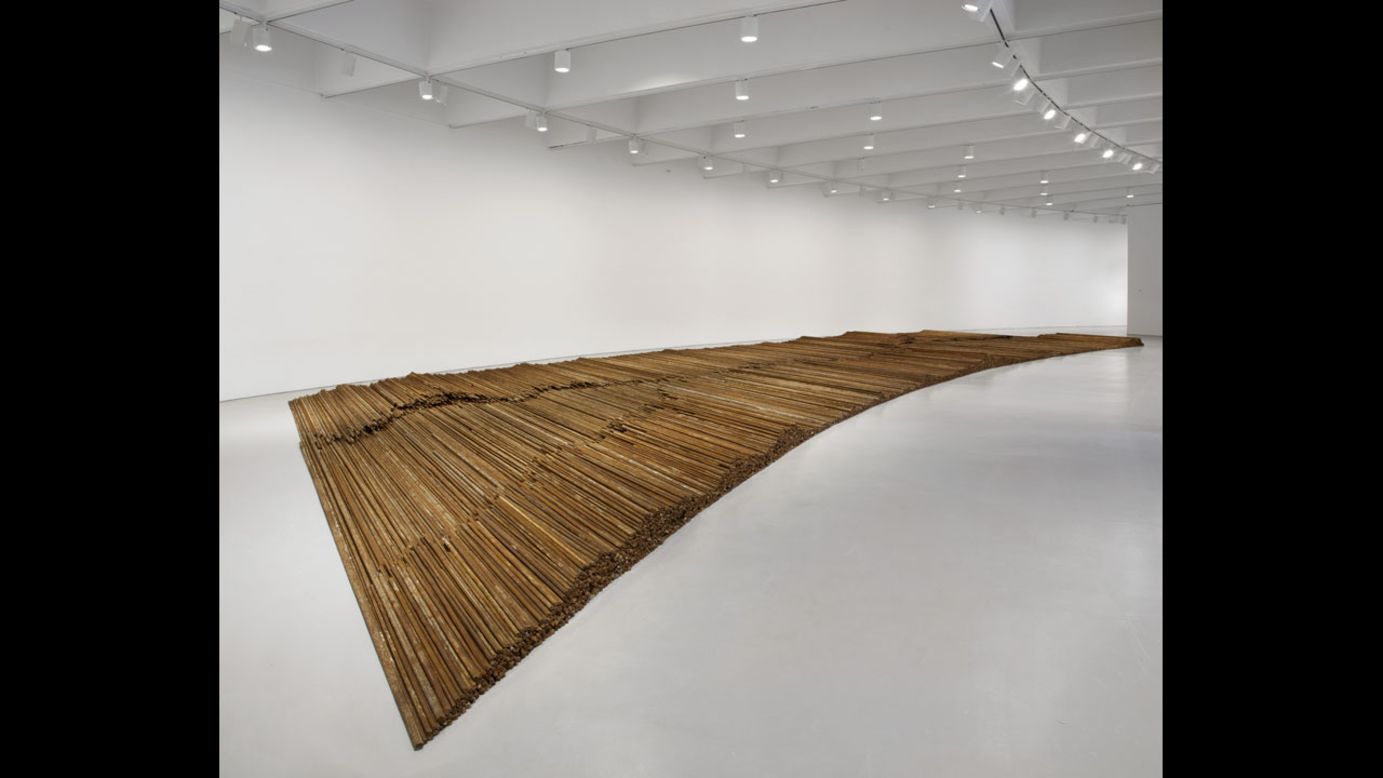 "Straight" (2008-12) is made up of 38 tons of steel rebar collected from buildings that collapsed in the Sichuan earthquake.