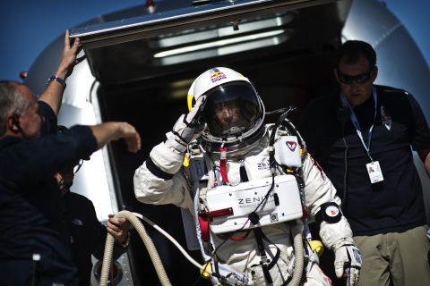 Baumgartner leaves his capsule after the mission was aborted on Tuesday.