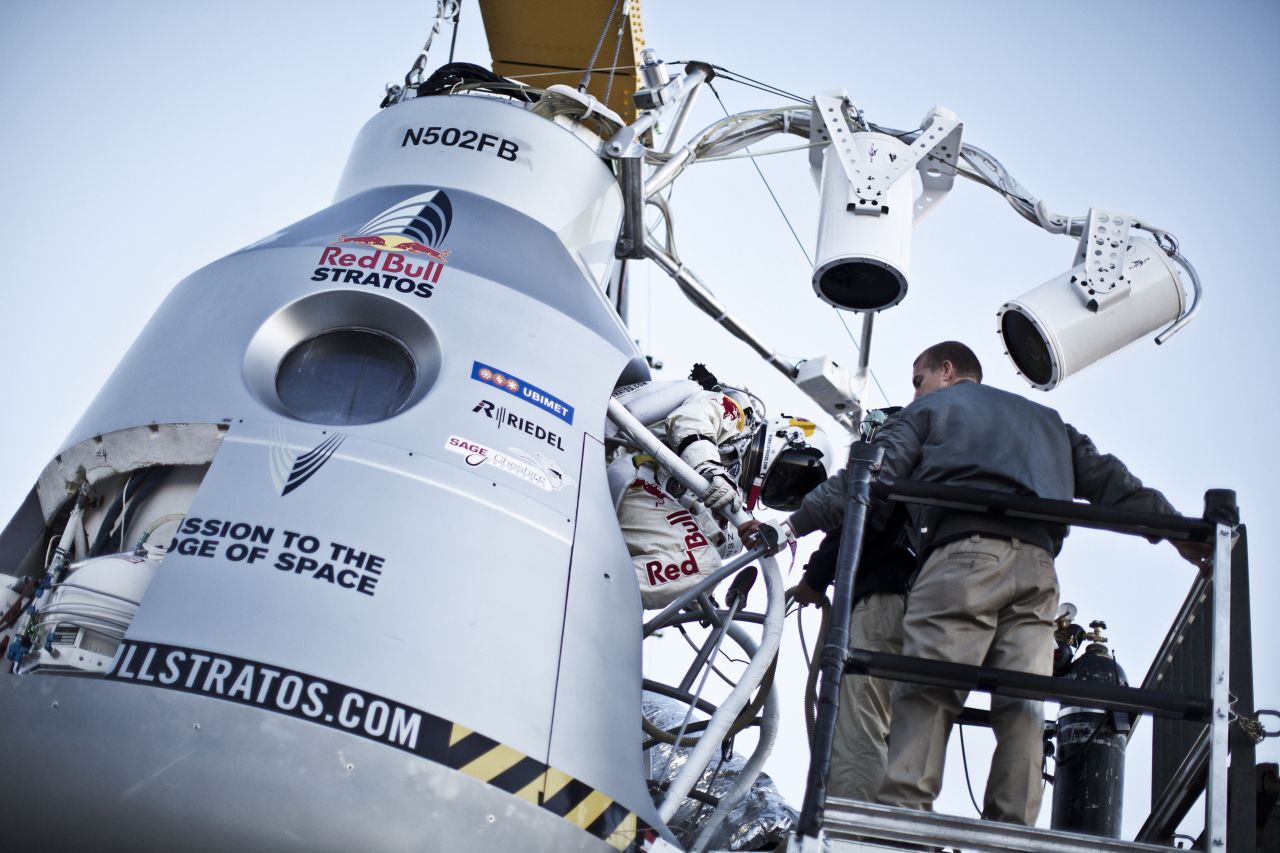 Baumgartner steps in to the capsule on Sunday. He has been physically and mentally preparing for five years.