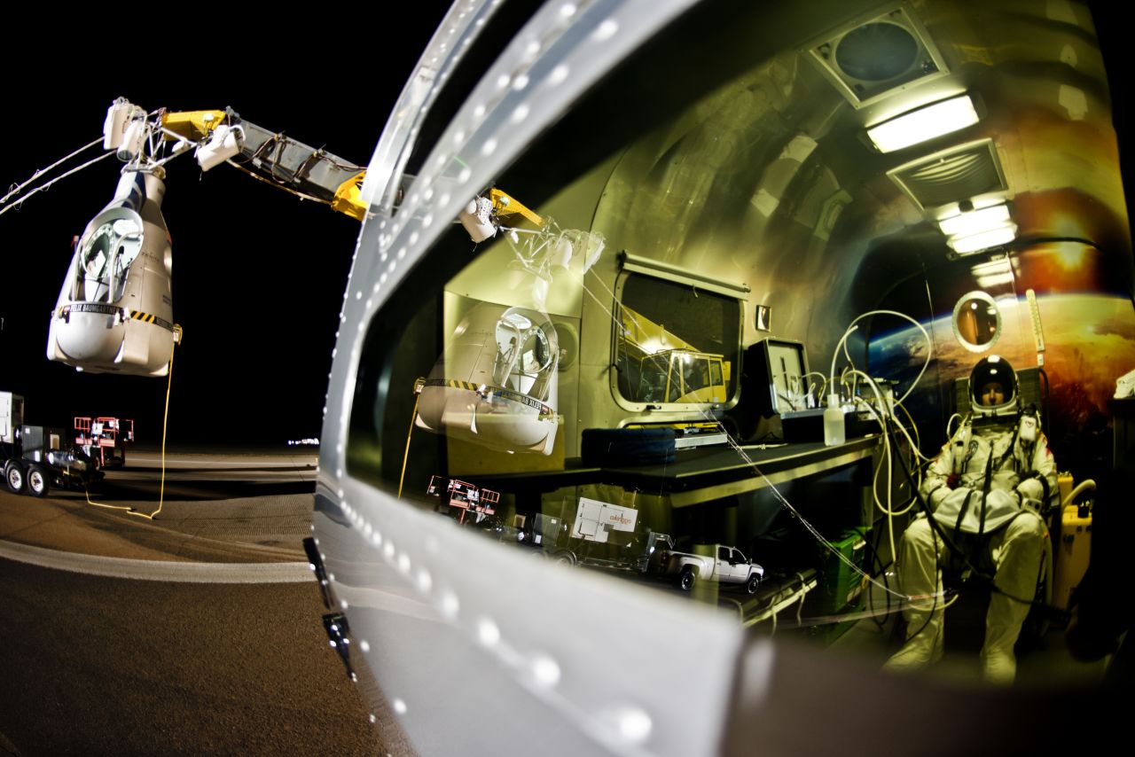 Baumgartner sits in his trailer ahead of Sunday's flight.