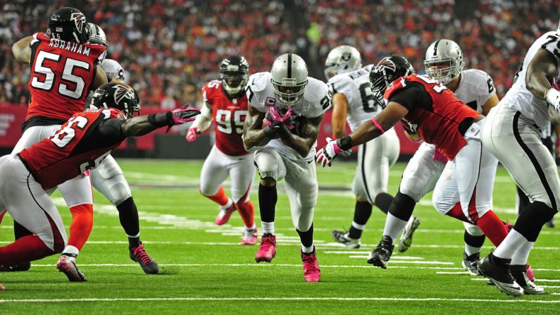 Darren McFadden of the Oakland Raiders carries the ball against the Atlanta Falcons.