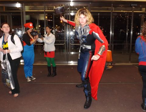 "The Avengers," the top-grossing movie of 2012 so far, was particularly popular for fans, as this man posing as Thor illustrates.