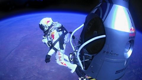 Baumgartner jumps out of the capsule.