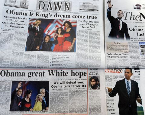 The front pages of Pakistan's leading newspapers showed the country's belief that Obama's election victory meant America was changing for the better.