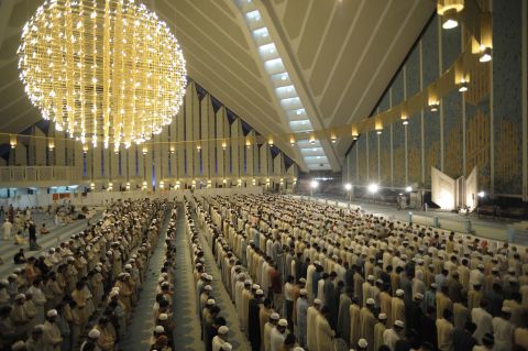 People pray inside the Faisal Mosque in the capital. Alam says Pakistan remains "a state living on the edge of being labeled a failure, with a population that largely believes America is indeed the Satan."