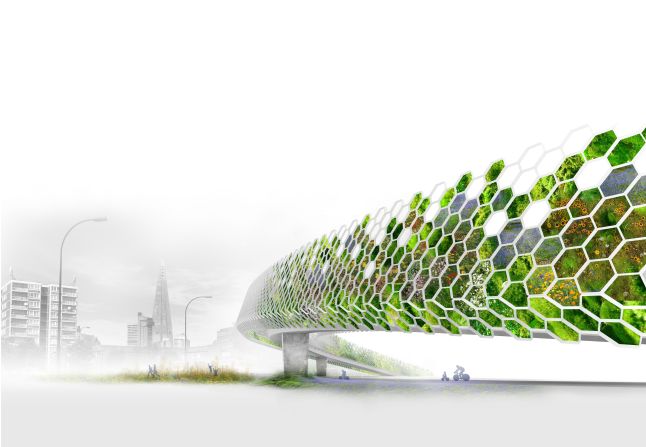 Transforming London's many flyovers into "green arteries" would not only improve the look of some of some eyesores but also reduce traffic noise and encourage biodiveristy, according to Bell Phillips, Spacehub and Aecom.