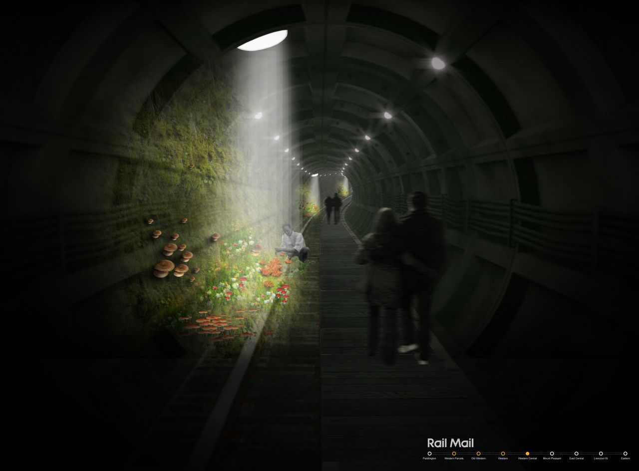 An idea to create a mushroom garden in a disused rail tunnel beneath London's Oxford Street has won a competition inspired by New York's High Line -- the elevated park which utilizes old railroad line to create green public spaces. The vision for a mushroom farm combined with a pedestrian walkway came out on top of 170 entries proposing new green spaces for the UK capital.    