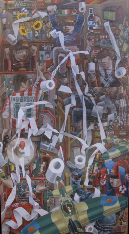The British artist is perhaps best known for his paintings of English football scenes, including "Bar Kick," a surrealist look at sporting revelry in a pub. 