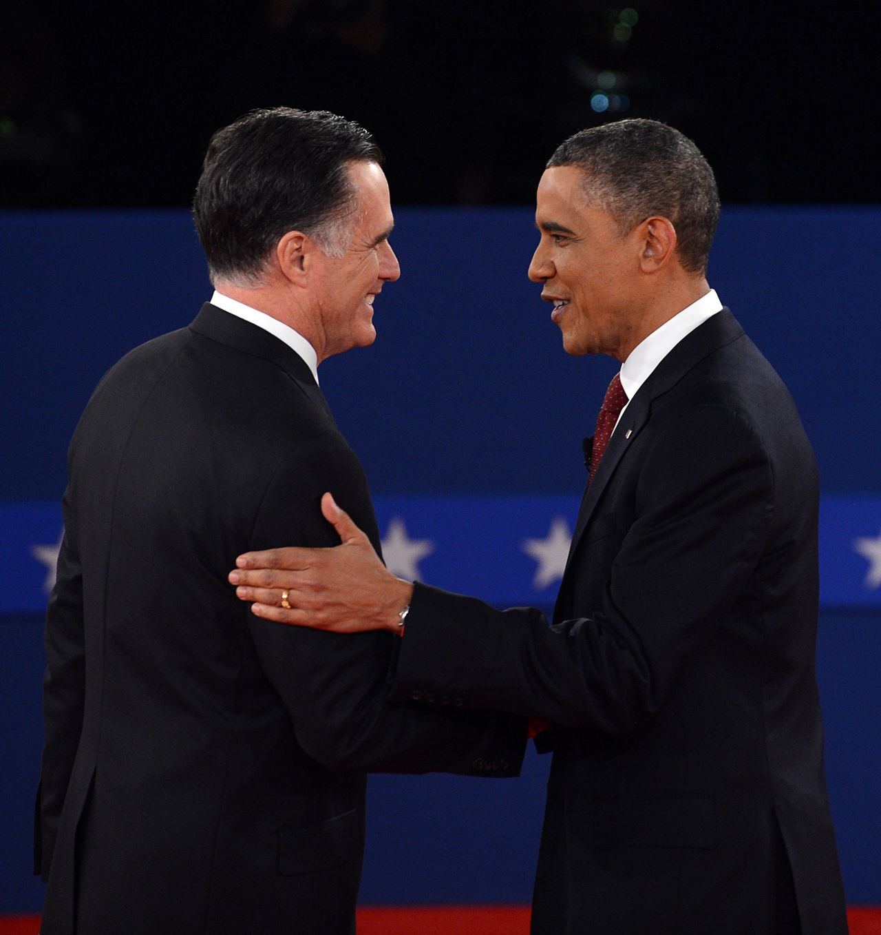 U.S. President Barack Obama and Republican presidential nominee Mitt Romney shake hands.6.