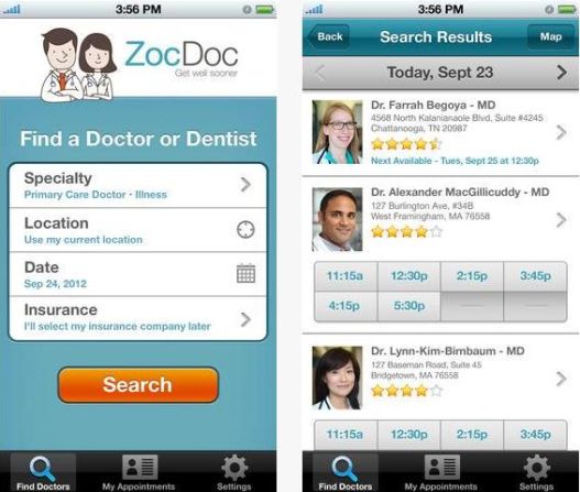 <a href="http://zocdoc.com" target="_blank" target="_blank">ZocDoc</a>: (free, zocdoc.com) ZocDoc's pitch is simple: letting users book doctor appointments quickly. Just enter your zip code and insurance information, click through available doctors and book. (iPhone, iPod Touch, iPad, Android)