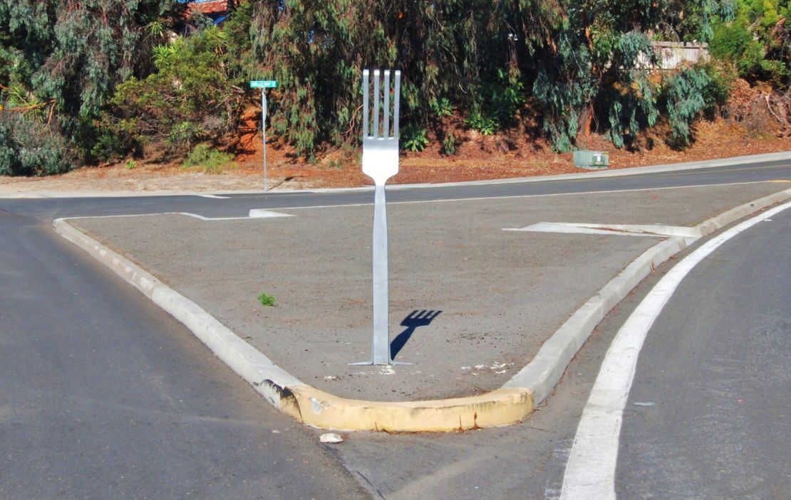 A 6-foot-tall kitchen utensil appeared at an intersection this week in Carlsbad, California.