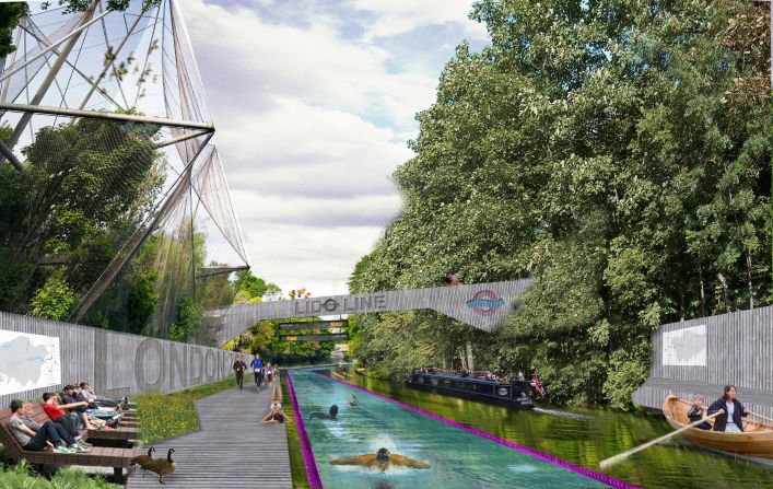 Runner-up in the competition was this idea for a new public swimming facility on the Regent's Canal running from Little Venice to Limehouse.