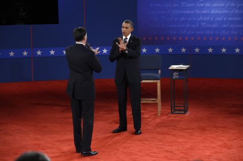 Republican presidential nominee Mitt Romney and President Obama go head to head.