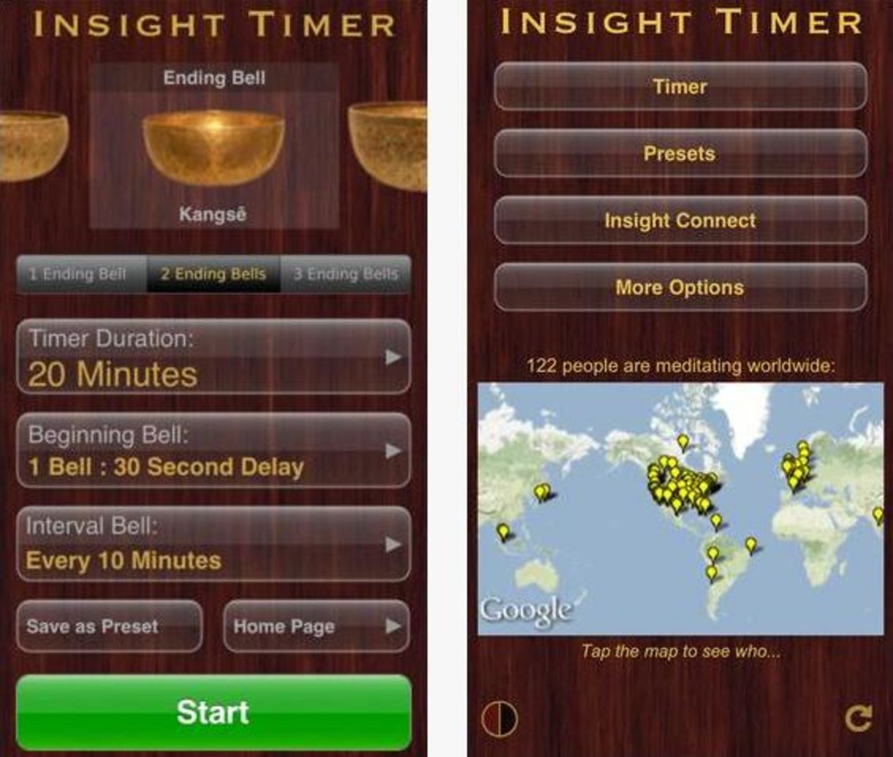 <a href="http://spotlightsix.com" target="_blank" target="_blank">Insight Timer</a>: ($1.99, spotlightsix.com) With the sounds of Tibetan singing bowls as background noise, Insight Timer allows users to track their meditations, is customizable to individual mediatation routines and rewards achievement with insight "milestones." (iPhone, iPod Touch, iPad)