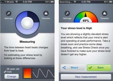 <a href="http://azumio.com" target="_blank" target="_blank">Stress Check</a>: (free, $1.99 upgrade: azumio.com) This app is both educational and diagnostic. it uses a one-step process -- place an index finger on the camera lens of your phone -- and then measures your stress level while supplying stress tips and tricks. (iPhone, iPod Touch, Android)