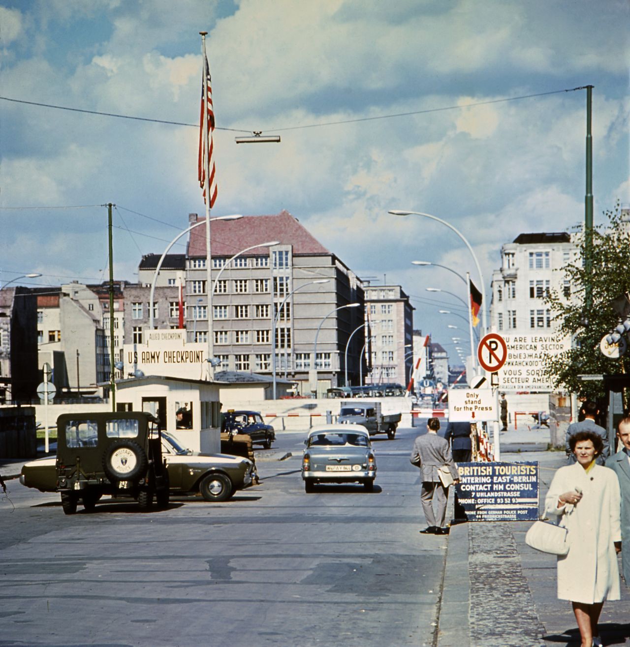 Checkpoint Charlie (pictured in 1968) was the most famous checkpoint along the Berlin Wall. Pleitgen's father worked in East Berlin, and Pleitgen says he travelled through the wall every day to go to kindergarten.