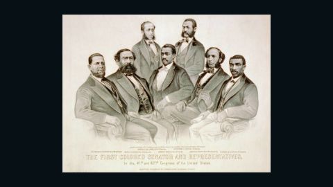 A group portrait of the first black African-American U.S. lawmakers, including Revels.
