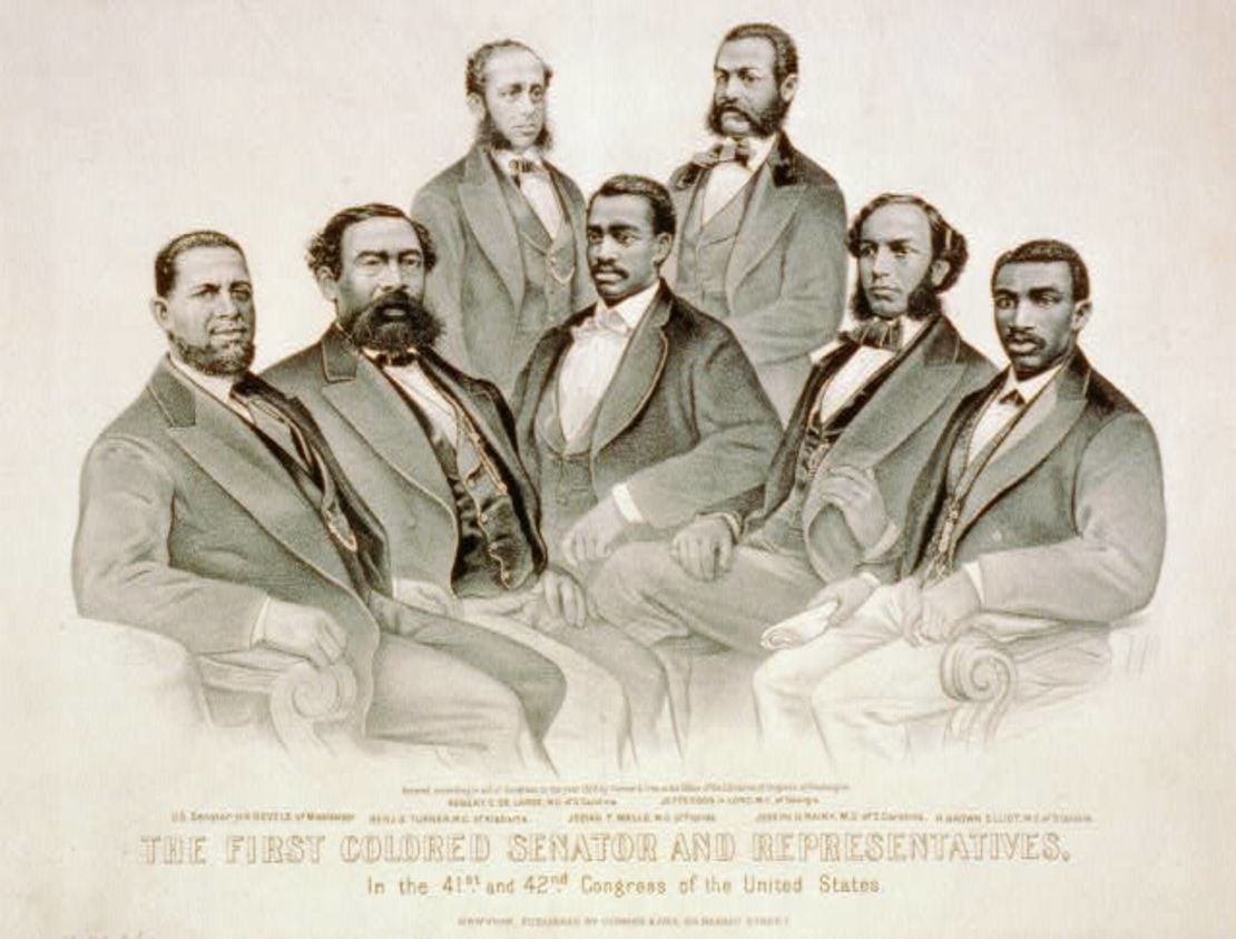 A group portrait of the first black African-American U.S. lawmakers, including Revels.