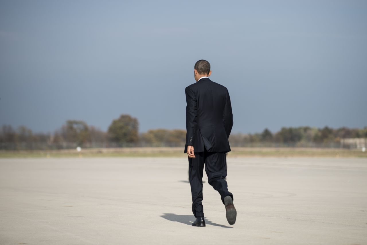 President Barack Obama arrives at Rickenbacker International Airport in Columbus, Ohio, for a campaign rally Wednesday.
