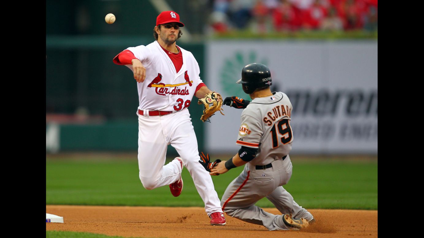 Giants' second baseman Marco Scutaro reacts after hitting a double in  News Photo - Getty Images