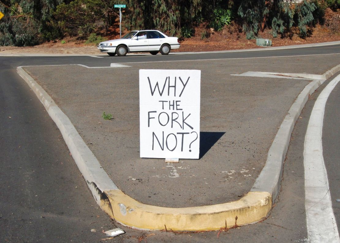 This sign appeared Wednesday after the city of Carlsbad removed the fork from the intersection.