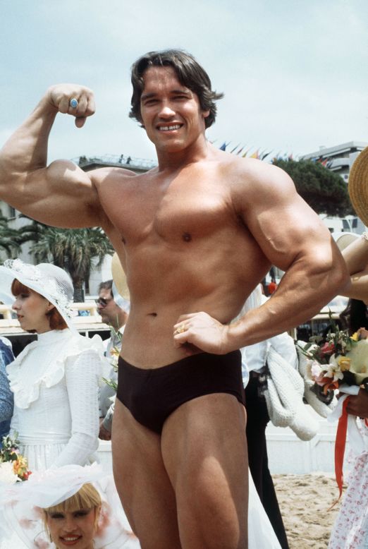 Arnold Schwarzenegger wasn't always a politician. Here he poses during the 1977 Cannes Film Festival, where he presented "Pumping Iron," a documentary about body building. 