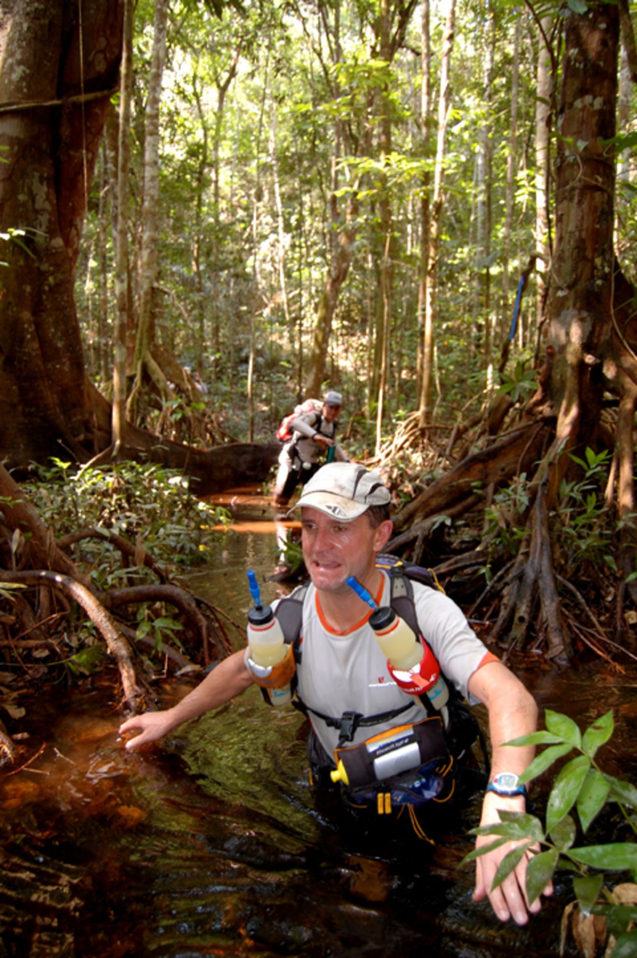 Competitors in Earth in the Jungle Marathon tackle 220km of inhospitable terrain in seven days, battling swamps, poisonous trees and intense heat in the Amazon. Athletes are self-supported to toughen the challenge. 