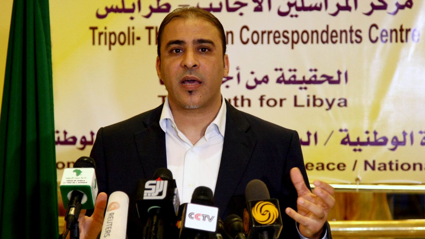 Moussa Ibrahim speaks at a press conference in Tripoli, Libya, in 2011.