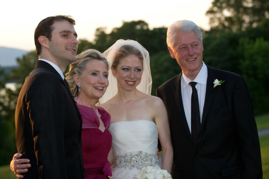 The Clintons pose on the day of Chelsea's wedding to Marc Mezvinsky in July 2010.