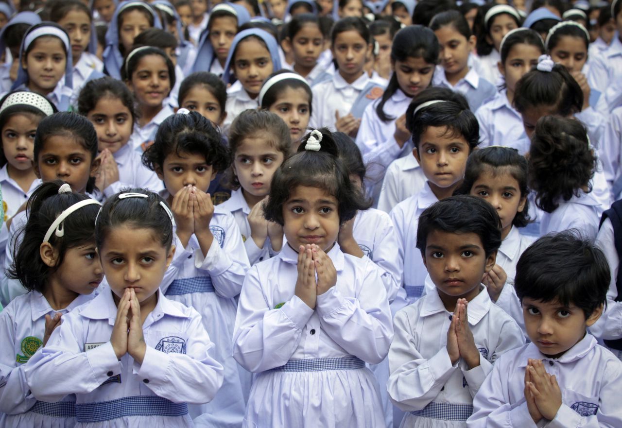 Students at the Sacred Heart Cathedral School in Lahore attend special prayers on Friday, October 19, 2012, for Malala's recovery. 