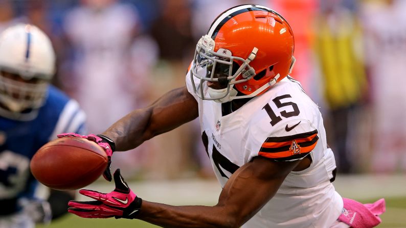 Greg Little of the Cleveland Browns catches a pass during Sunday's game against the Indianapolis Colts.