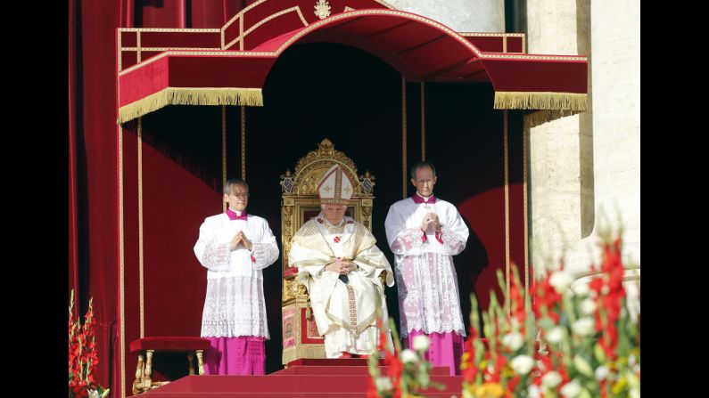 Pope Benedict XVI looks on at Sunday's special Mass. 