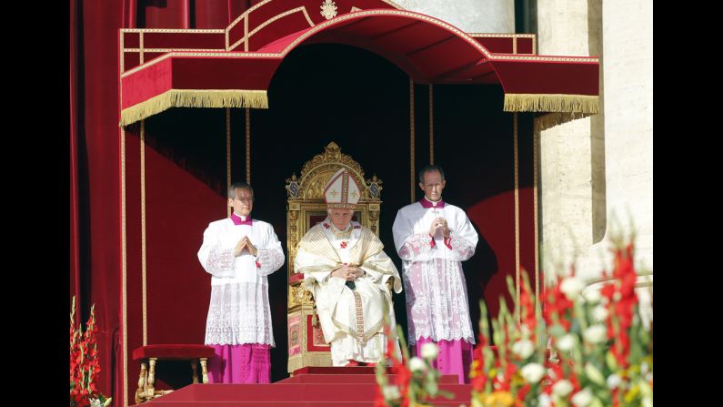 Pope Benedict XVI looks on at Sunday's special Mass.