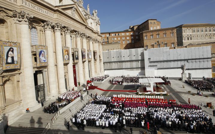 Pope Benedict XVI named seven new saints at Mass on Sunday, October 21, at St. Peter's Square in Vatican City.  The seven new saints are Kateri Tekakwitha and Marianne Cope of the United States, Jacques Berthieu of France, Pedro Calungsod of the Philippines, Anna Schaeffer of Germany, Giovanni Battista Piamarta of Italy and Maria del Carmen of Spain.