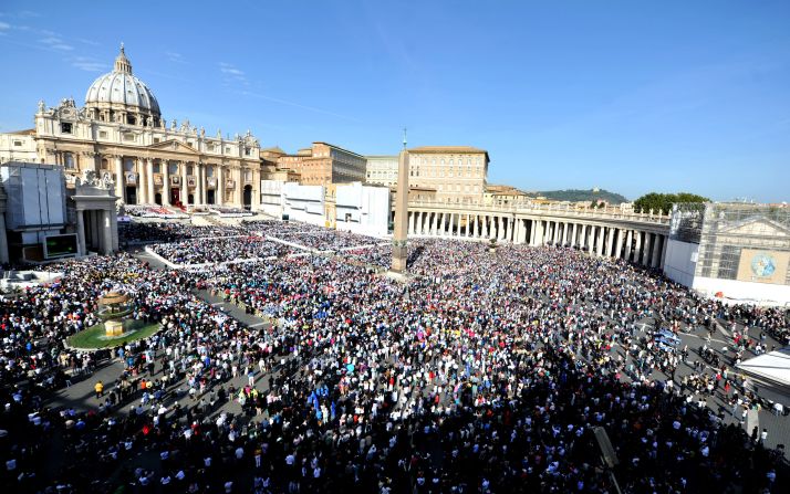 Pilgrims fill St. Peter's Square on Sunday.