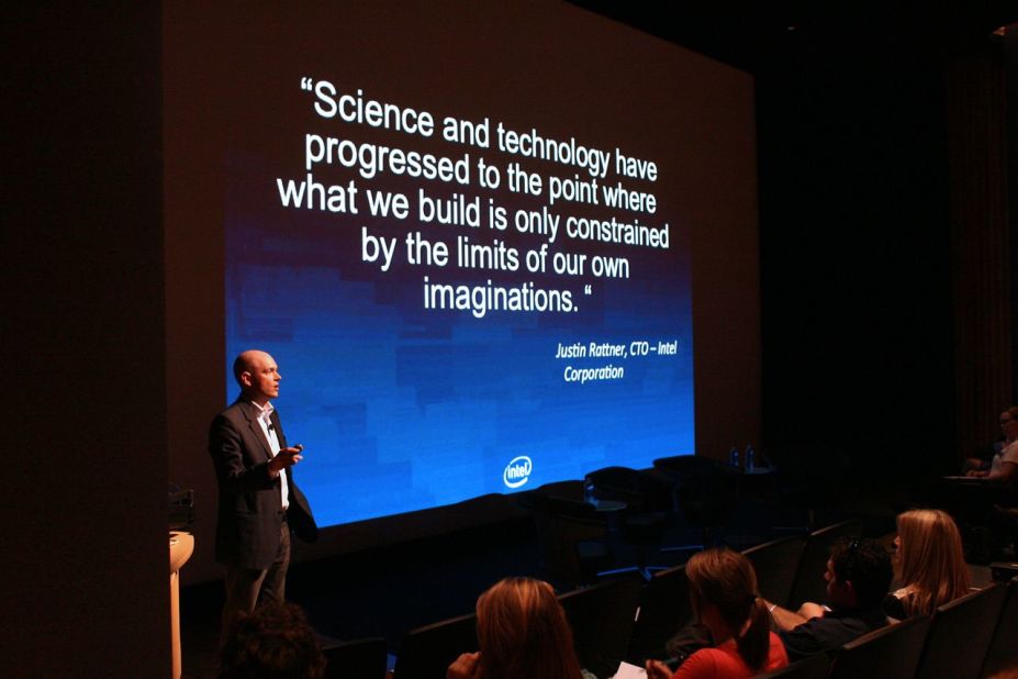 Intel's resident futurist, Brian David Johnson, address the audience at the CSI opening ceremony. The technology giant has collaborated with the center to create the Tomorrow Project USA, an online forum to engender conversation on big ideas for future technologies.