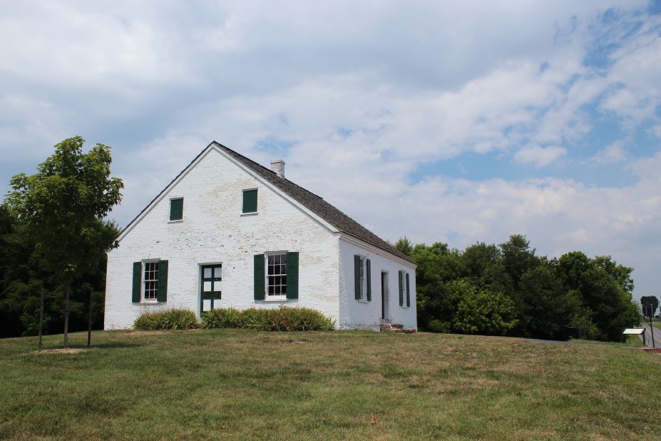 Eight miles off the trail, the National Park Service has reconstructed the meeting house of the German Baptists, known as Dunkers, on the Civil War battlefield of Antietam in Maryland. 
