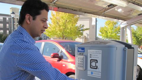 Aashish Mehta lives in an apartment and would have no way to fuel up without Atlantic Station's public car chargers.