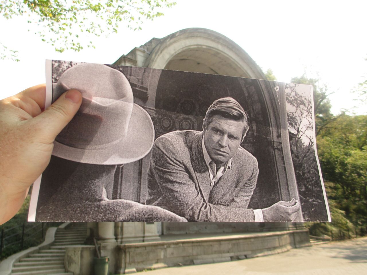 We couldn't resist including this shot of a giant George Peppard at the Naumburg Bandshell. Constructed in 1862, it's located in Central Park, just south of the Bethesda Terrace near 72nd Street.