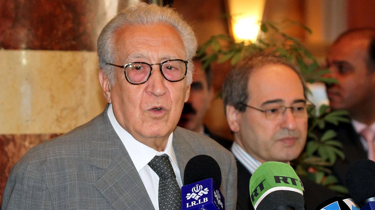 International peace envoy Lakhdar Brahimi holds a press conference in Damascus, Syria, on Sunday.