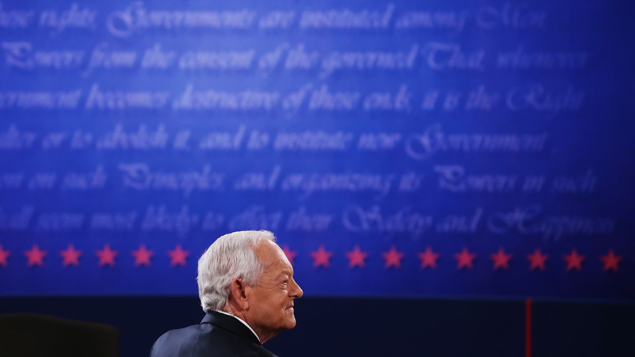 Schieffer appears on stage prior to the debate Monday. He is CBS News' chief Washington correspondent and has been the host of the Sunday morning discussion show "Face the Nation" since 1991.