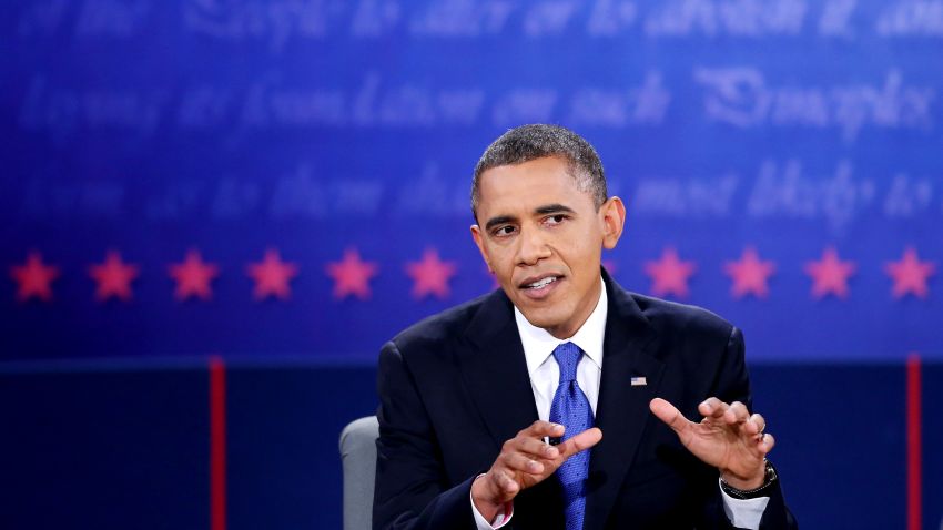 BOCA RATON, FL - OCTOBER 22: U.S. President Barack Obama debates with Republican presidential candidate Mitt Romney (not seen) at the Keith C. and Elaine Johnson Wold Performing Arts Center at Lynn University on October 22, 2012 in Boca Raton, Florida. The focus for the final presidential debate before Election Day on November 6 is foreign policy. (Photo by Mark Wilson/Getty Images)